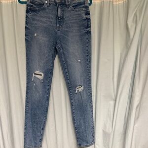 Sz 4R Express ‘90s Skinny High Waist Ripped Blue Distressed Women Jeans